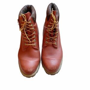 red leather timberlands